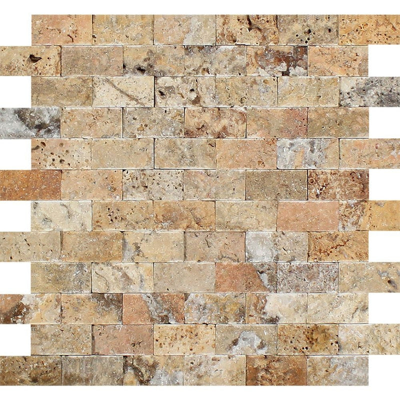1 X 2 Split-Faced Scabos Travertine Brick Mosaic Tile Tiles