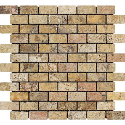 1 X 2 Tumbled Scabos Travertine Brick Mosaic Tile Tiles