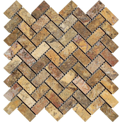 1 X 2 Tumbled Scabos Travertine Herringbone Mosaic Tile Tiles