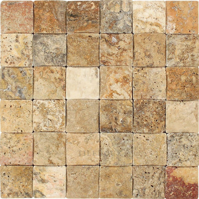 2 X Cnc-Arched & Tumbled Travertine Scabos Mosaic Tile Tiles