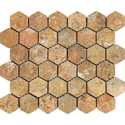 2 X Tumbled Scabos Travertine Hexagon Mosaic Tile Tiles