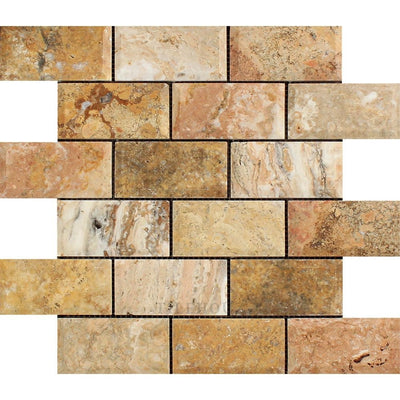 2 X 4 Honed Scabos Travertine Deep-Beveled Brick Mosaic Tile Tiles