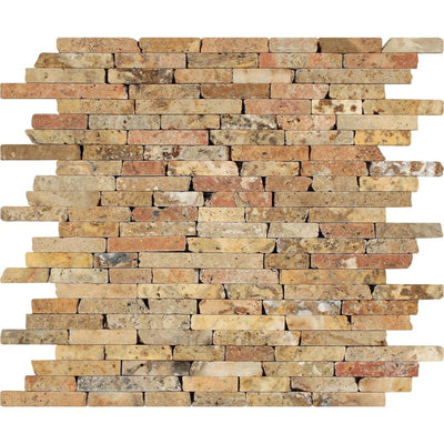 Scabos Tumbled Travertine Random Strip Mosaic Tile Tiles