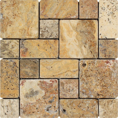 Scabos Tumbled Travertine Mini Pattern Mosaic Tile (Non-Interlocking) Tiles