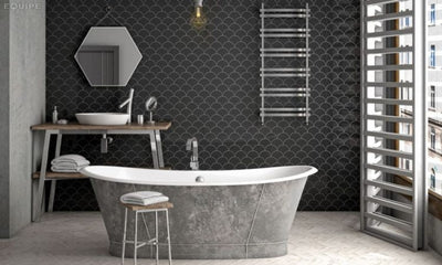 Scale Fan Black Matte 4 X 5 Ceramic Tile