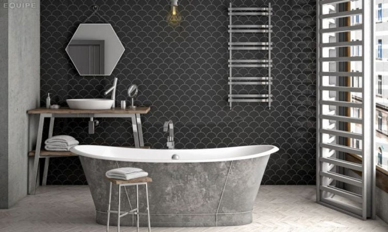 Scale Fan Black Matte 4 X 5 Ceramic Tile
