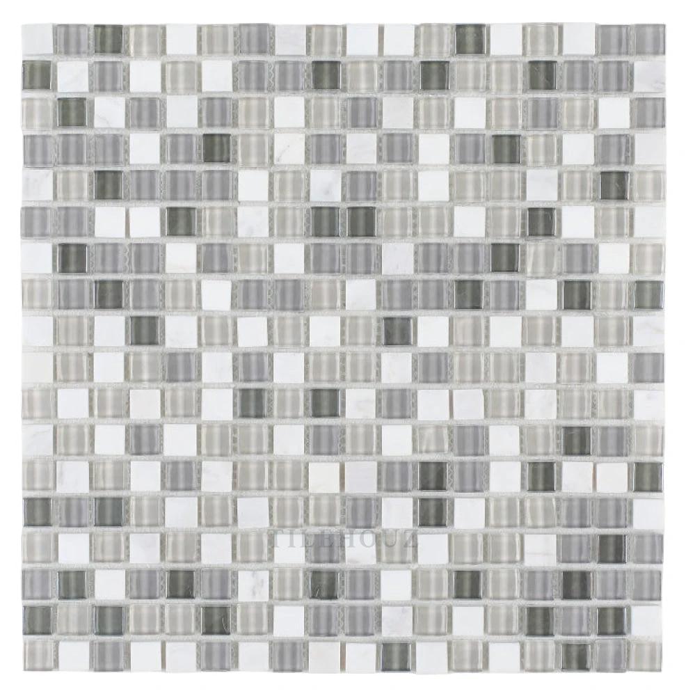 Sea Mini 12x12 square glass mosaic tile sheet, grayscale palette, Milano Series 2/3x2/3, Tilehouz