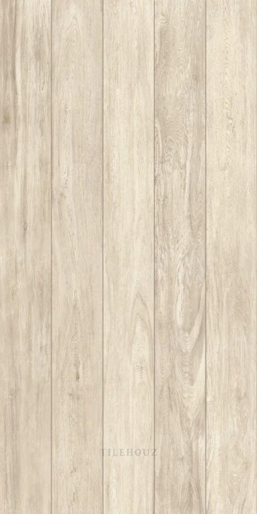 Porcelain Tile Tilehouz Selection Oak White 8x48 with light oak finish.