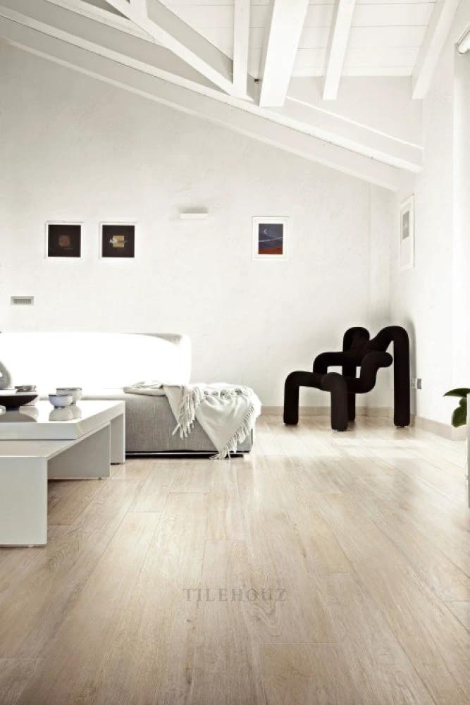 Selection Oak White 8x48 porcelain tile by Tilehouz, light wood-look flooring tile