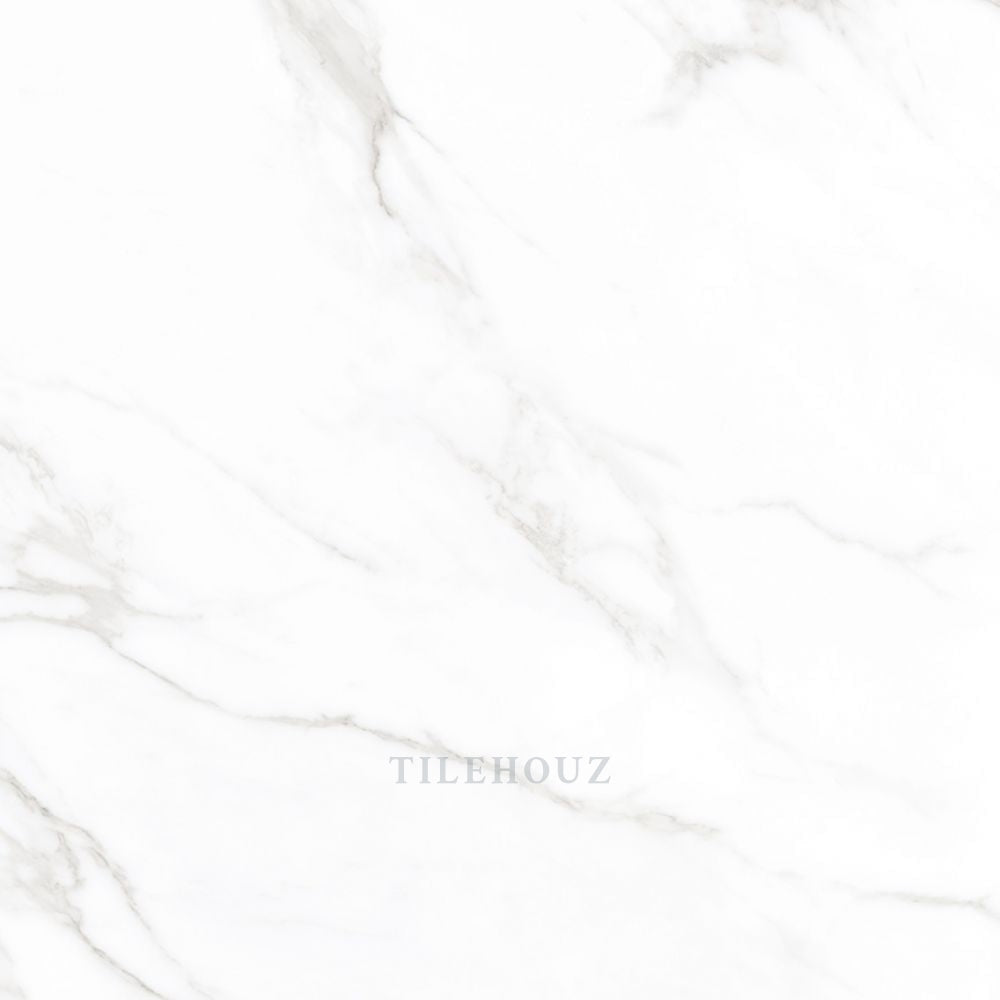 Statuario Mercury 24x24 polished porcelain tile by Tilehouz, white marble-look with gray veins