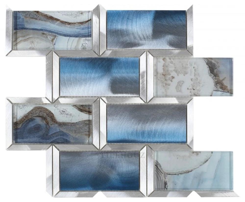 Subway Shell Blue 12x12 glass mosaic tile sheet; blue glass wall tile by Tilehouz
