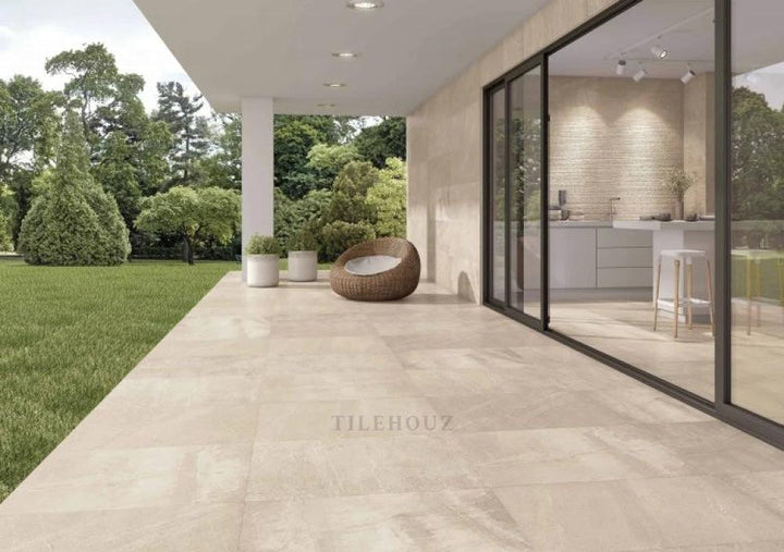 Sunstone Sand Matte 24 x 48 porcelain tile outdoor patio; beige sand color, matte finish; Tilehouz brand