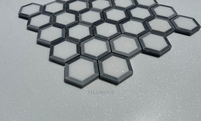 Thassos White Marble 2.5X2.5 Vortex Hexagon Mosaic W/Bardiglio (Blue-Gray)Marble Border