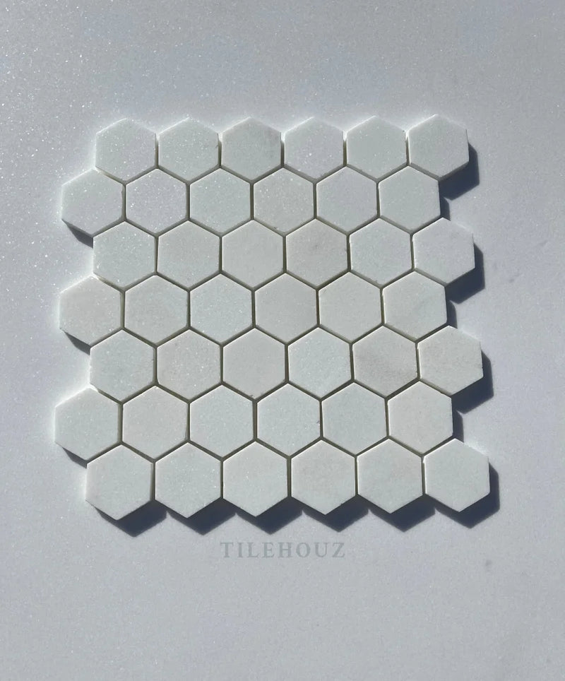 Thassos White Marble 2 Hexagon Mosaic Tile Polished&Honed (A1)