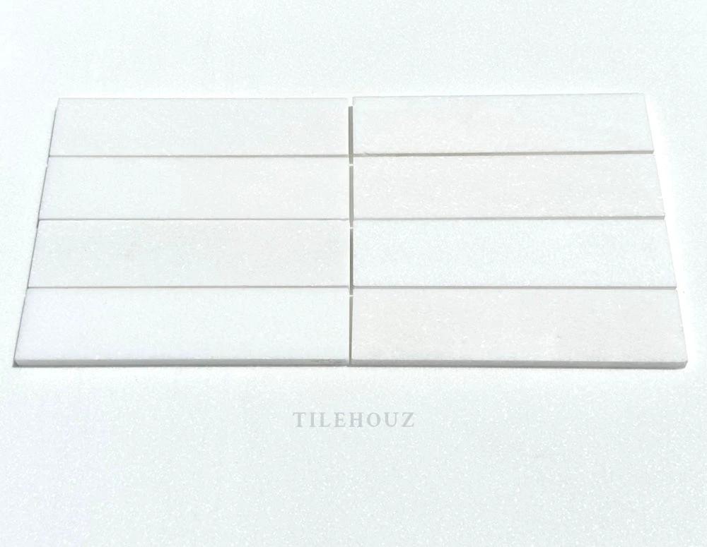 Thassos white marble 2x8 tile sample by Tilehouz, polished &amp; honed, 8 pieces for wall &amp; ceiling.