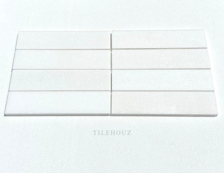 Thassos white marble 2x8 tile sample by Tilehouz, polished &amp; honed, 8 pieces for wall &amp; ceiling.