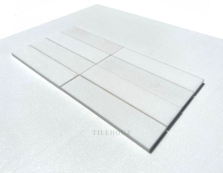 Thassos White Marble 2x8 Tile by Tilehouz; polished &amp; honed wall &amp; ceiling tile.