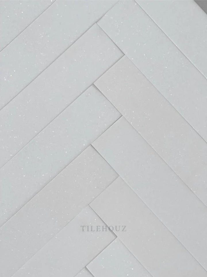 Thassos white marble 2x8 wall tile by Tilehouz, polished and honed finishes