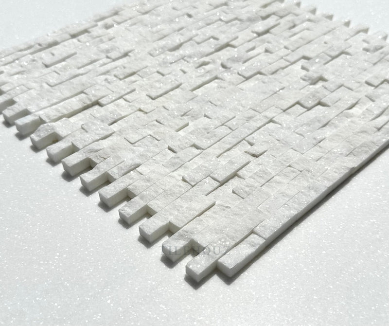 Thassos White Marble 3/8X1 Split-Faced Mosaic