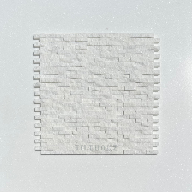 Thassos White Marble 3/8X1 Split-Faced Mosaic