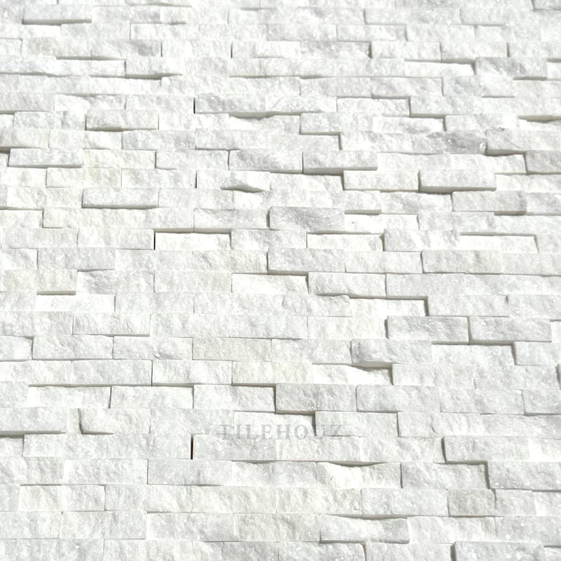 Thassos White Marble 3/8X1 Split-Faced Mosaic