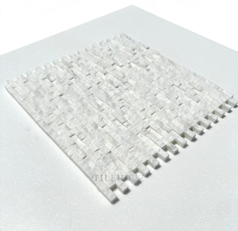 Thassos White Marble 3/8X1 Split-Faced Mosaic