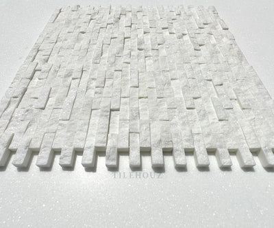 Thassos White Marble 3/8X1 Split-Faced Mosaic