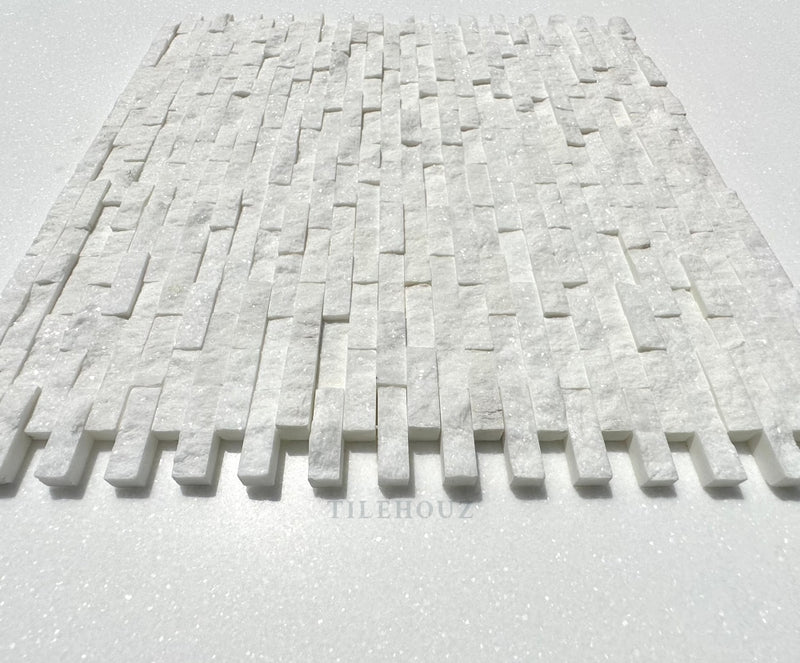 Thassos White Marble 3/8X1 Split-Faced Mosaic