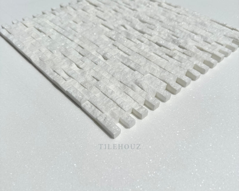 Thassos White Marble 3/8X1 Split-Faced Mosaic