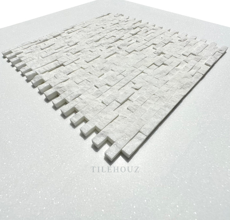 Thassos White Marble 3/8X1 Split-Faced Mosaic
