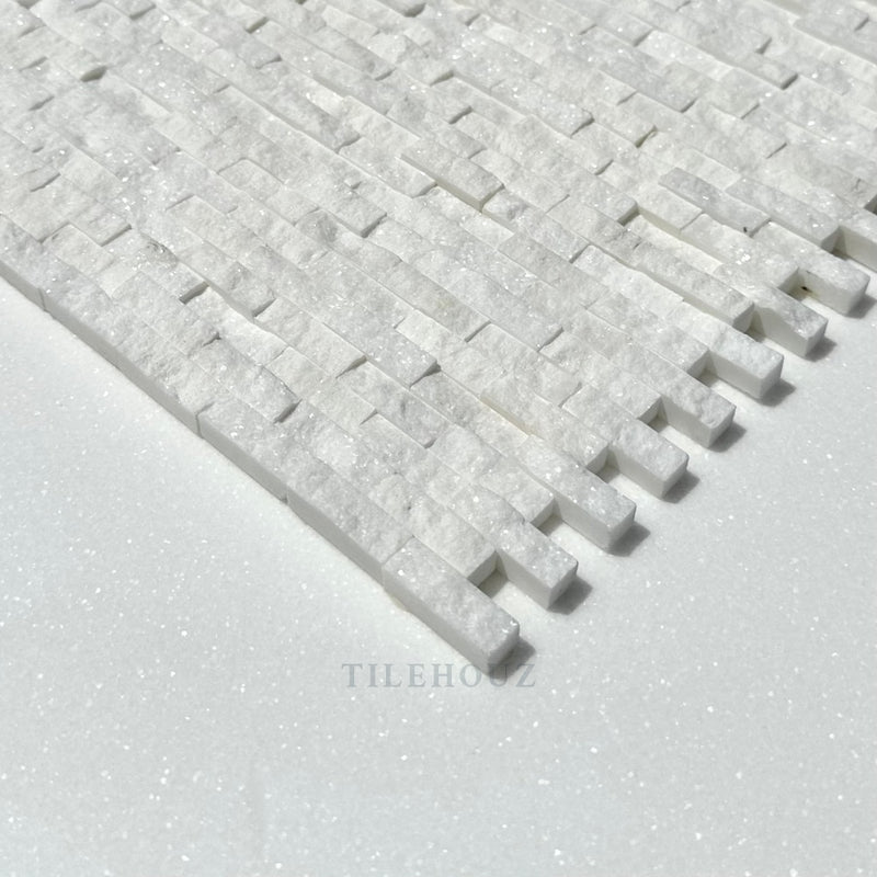 Thassos White Marble 3/8X1 Split-Faced Mosaic
