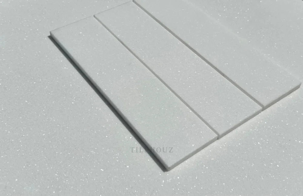 Thassos white marble 3x12 tile, polished and honed, Tilehouz, wall &amp; ceiling tile, 3 pieces shown