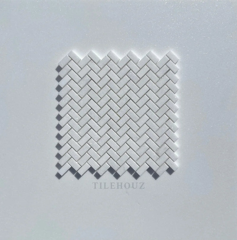 Thassos White Marble 5/8 X 1 1/4 Mini Herringbone Mosaic Tile Polished&Honed (A1)