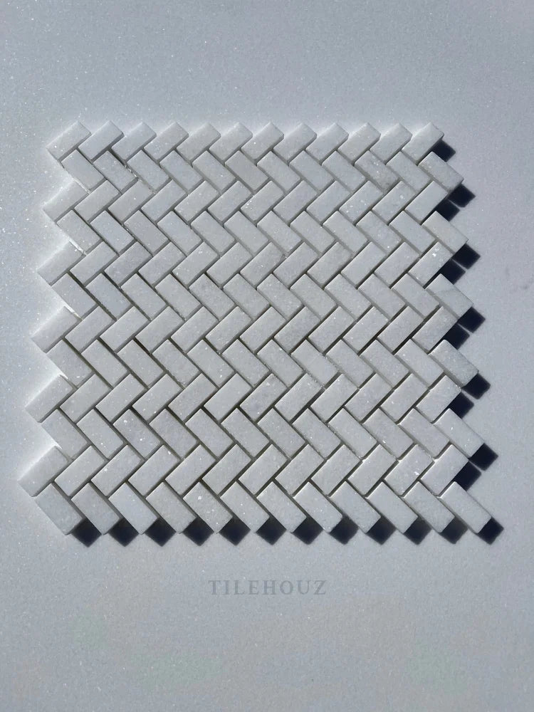 Thassos White Marble 5/8 X 1 1/4 Mini Herringbone Mosaic Tile Polished&Honed (A1)