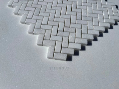 Thassos White Marble 5/8 X 1 1/4 Mini Herringbone Mosaic Tile Polished&Honed (A1)