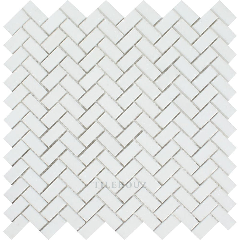 Thassos White Marble 5/8 X 1 1/4 Mini Herringbone Mosaic Tile Polished&honed Tiles