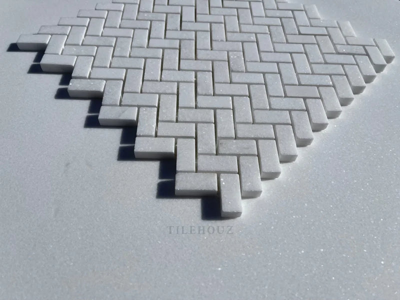 Thassos White Marble 5/8 X 1 1/4 Mini Herringbone Mosaic Tile Polished&Honed (A1)