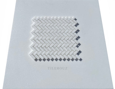 Thassos White Marble 5/8 X 1 1/4 Mini Herringbone Mosaic Tile Polished&Honed Wall & Ceiling