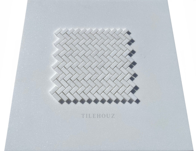 Thassos White Marble 5/8 X 1 1/4 Mini Herringbone Mosaic Tile Polished&Honed Wall & Ceiling