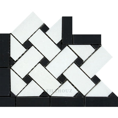 Thassos White Marble Basketweave Corner W/ Black Dots Polished&honed Mosaic Tiles