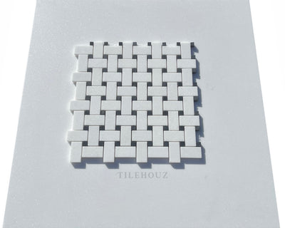 Thassos White Marble Basketweave Mosaic Tile W/ Black Dots Polished&Honed Wall & Ceiling