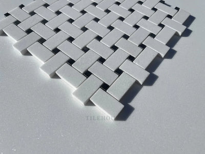 Thassos White Marble Basketweave Mosaic Tile W/ Black Dots Polished&Honed (A1)