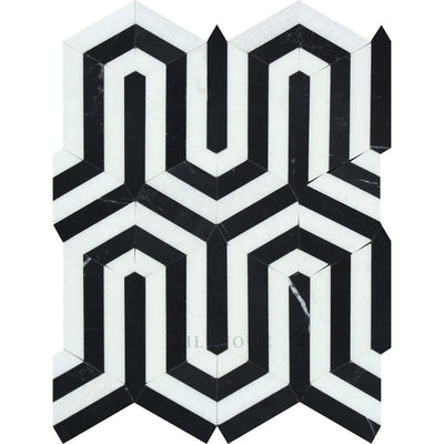 Thassos White Marble Berlinetta Mosaic Tile (Thassos W/ Black) Polished&honed Tiles