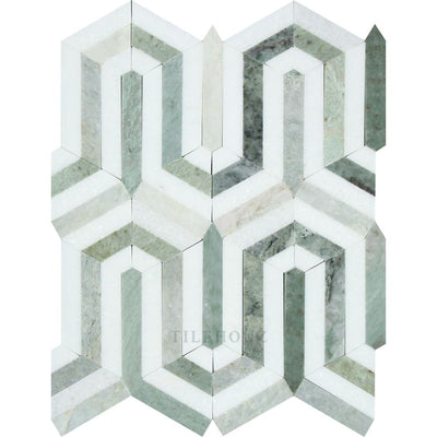 Thassos White Marble Berlinetta Mosaic Tile (Thassos W/ Ming Green) Polished&honed Tiles