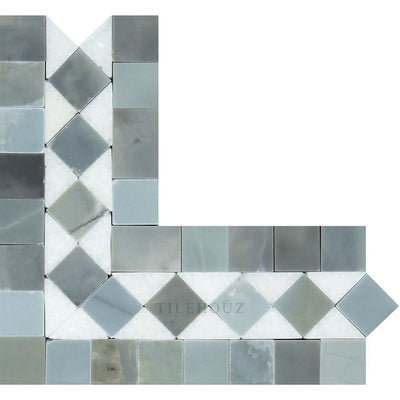 Thassos White Marble Bias Corner W/ Bardiglio/blue-Gray Dots Polished&honed Mosaic Tiles