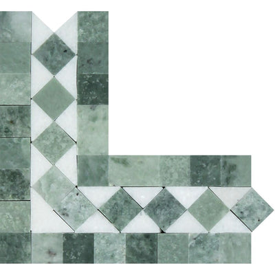 Thassos White Marble Bias Corner W/ Ming Green Dots Polished&honed Mosaic Tiles