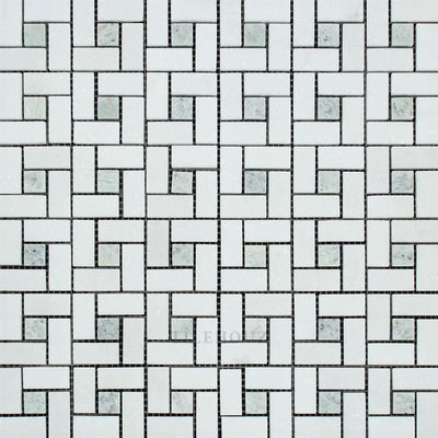 Thassos White Marble Mini Pinwheel Mosaic Tile W/ Ming Green Dots Polished&honed Tiles