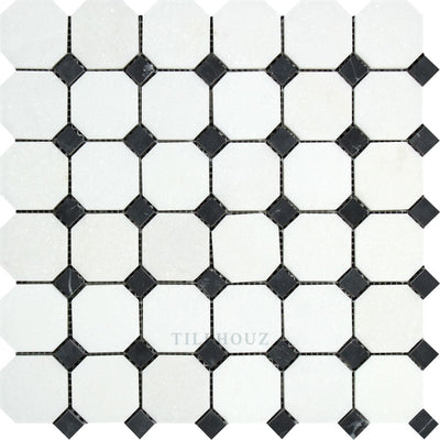 Thassos White Marble Octagon Mosaic Tile W/ Black Dots Polished&honed Tiles