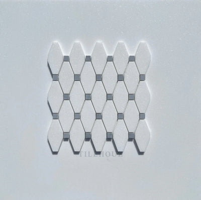 Thassos White Marble Octave Mosaic Tile W/ Bardiglio/Blue-Gray Dots Polished&Honed