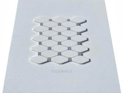 Thassos White Marble Octave Mosaic Tile W/ Bardiglio/Blue-Gray Dots Polished&Honed Wall & Ceiling